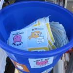 Bucket of PETA stickers -- these are crazy popular with everyone