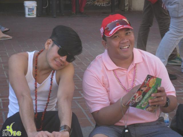 Waiting for the parade and happy to get a VSK from pre-parade leafleting by Ann, Katherine, Mila, Reeba and Tammy