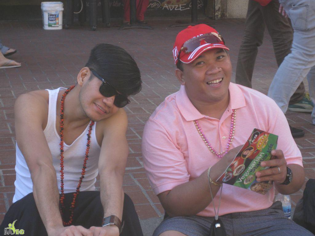 Waiting for the parade and happy to get a VSK from pre-parade leafleting by Ann, Katherine, Mila, Reeba and Tammy