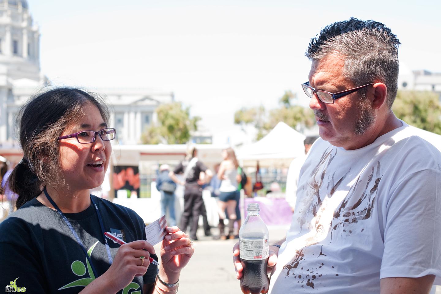 Tammy talking veg at the BAVeg Outreach booth - LBGT Pride 2010 