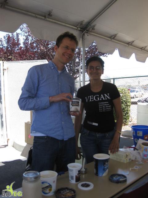 Christian and Jina ready to hand out Turtle Mountain ice cream samples at the BAVeg table