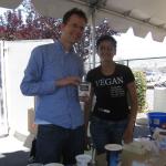 Christian and Jina ready to hand out Turtle Mountain ice cream samples at the BAVeg table