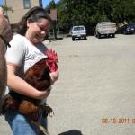 Christine of HH breaks up a chicken fight.