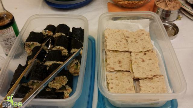 Sushi (left) and Hummus in Lavash (right)