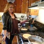Kathy making dessert crepes