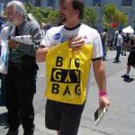 A BAV member shows off his new bag