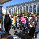 The highly effective caged chicken display always attracts attention.