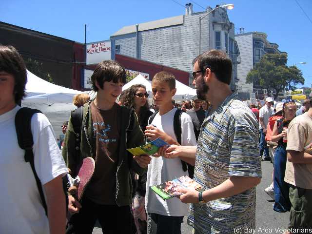 Warren handing out Why Vegan?