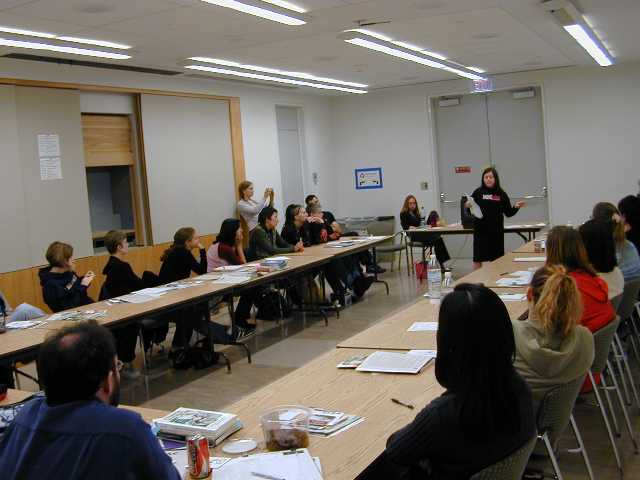 Christine talks to an eager crowd