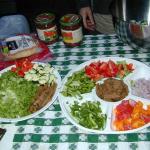 The fixings for taco / burrito bar