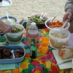 The food started to appear, as if by  magic!  We had pesto pasta, banana cake, sweet potato salad, summer salad with spinach &