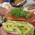 Ravi shows what a completed sandwich looks like