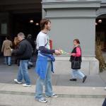 Jason is ready with a leaflet for the next person