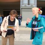Alex leafleting