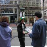 Ari leafleting with PETA's Vegetarian Starter Kit